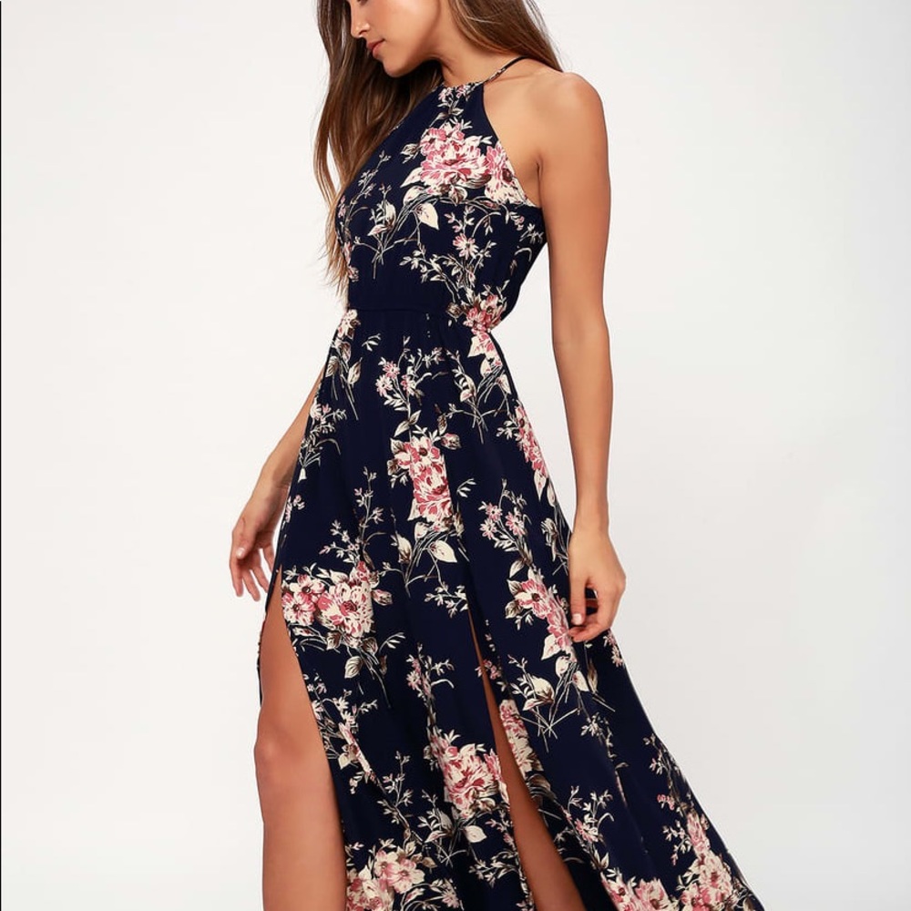 LuLus Feel The Music Black Floral Maxi Dress